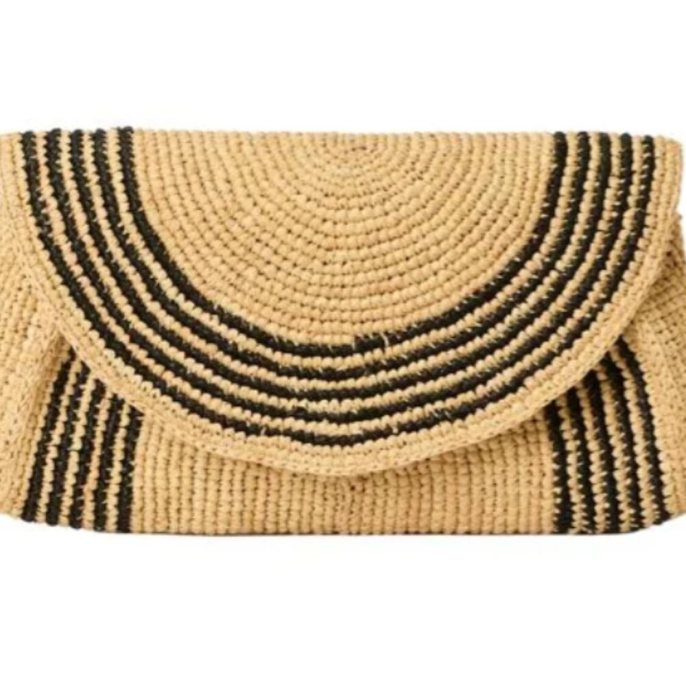 BTB Los Angeles Lily Clutch Black and Natural Raffia with Tags
